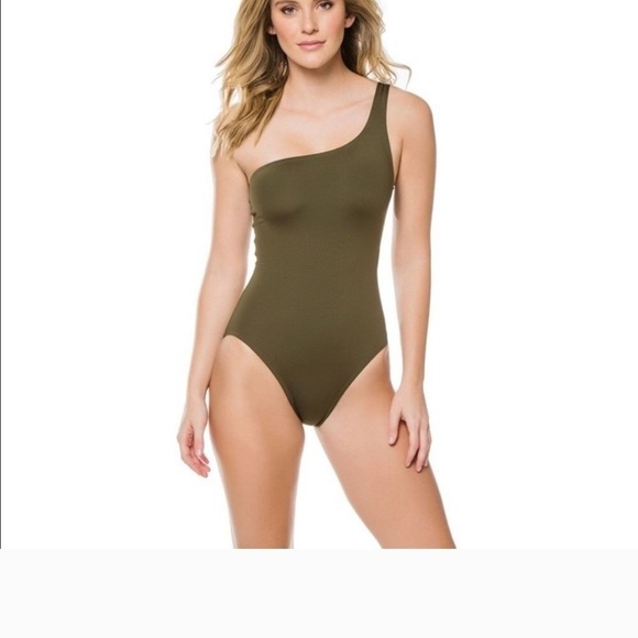 Proenza Schouler Swim Womens Olive Green One Shoulder One Piece Swimsuit Size M